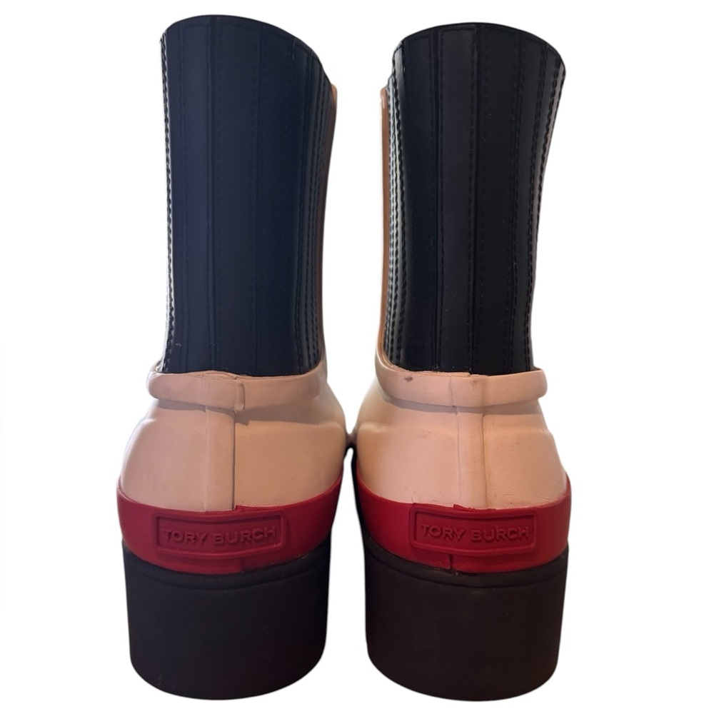 Tory Burch White Chelsea Rain Boots with Red Trim and Black Sole Sz 6 - Picture 6 of 10